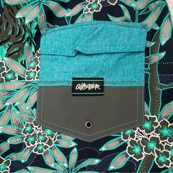 Quicksilver black & teal palm floral print boardshorts, 31 - Picture 6 of 16